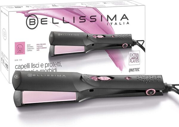 Imetec Bellissima B26 100 Piastra per capelli lunghi o difficili da disciplinare, formato extra large, rivestimento in ceramica, effetto liscio e brillante in una sola passata, 160° C - 230° C