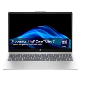HP Laptop 15-fd2004sl, PC Portatile 15", Display FHD, Notebook, (Intel Core Ultra 7 255U, RAM 24GB, SSD 1TB, Windows 11), Computer Portatile, Uso quotidiano, Tastiera Italiana, QWERTY, Argento